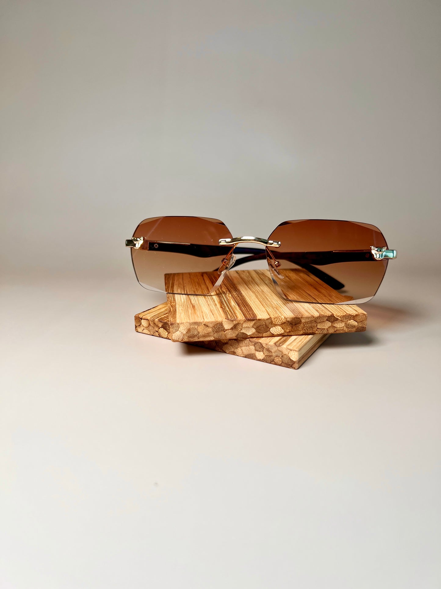 Carrie Unisex Rectangle Gold/Brown Tinted Rimless Frames