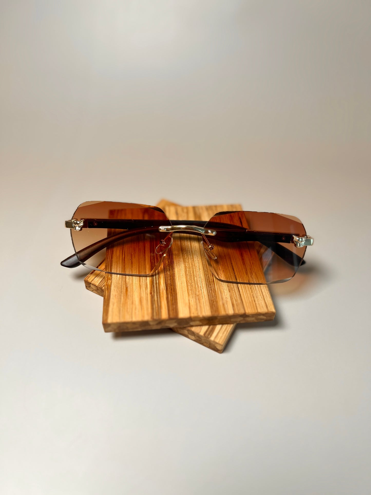 Carrie Unisex Rectangle Gold/Brown Tinted Rimless Frames